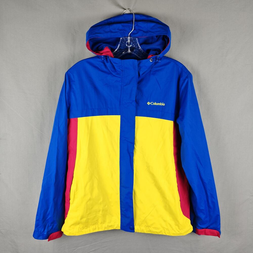 Columbia Jacket Mens Medium Colorblock Hooded Full Zip Windbreaker Blue Yellow